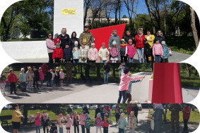 Воспитанники ДОУ  совместно с родителями и педагогами возложили цветы у памятника воинам,погибшем в годы ВОВ.